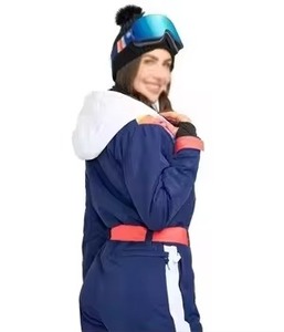 High Quality Women's Color Blocked Ski Jumpsuit With Hooded Zipper Closure Waterproof Polyester Nylon One Piece <b>Snow</b> Wear <b>Suits</b> - Product Image 3