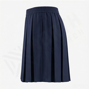 Women's Navy Blue High <b>Waist</b> Pleated Mini <b>Skirt</b> <b>Elastic</b> A Line Solid Preppy Style Short <b>Skirt</b> - Product Image 3