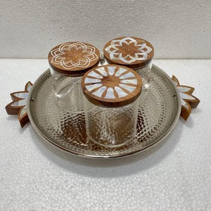 Ensemble de plateaux de service en nacre faits à la main, incrustation de style animal poli, plateau à vadrouille élégant pour servir ou vadrouille - Product Image 1