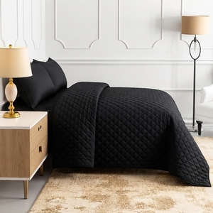 Black Micro Sateen <b>Bedspread</b> 3 Pcs Solid Diamond Stitch Bedding All Season Home Use Durable Style - Product Image 5