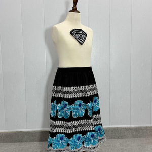 Custom Wholesale Polynesian Tribal Floral Embroidery Black Midi Skirt Women High Waist Ethnic Samoan Puletasi A Line Skirt <b>Dress</b> - Product Image 5