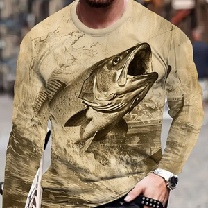 Chemise de pêche à manches longues pour homme avec motif de bar, séchage rapide, col rond, haut décontracté - Product Image 4