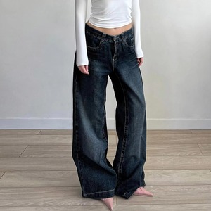 For Wash Breathable Patchwork Wide Leg Loose Fit Low Waist Casual Streetwear Denim Hip Hop Women's <b>Jeans</b> Zippers - Product Image 2