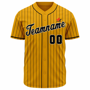 Camiseta de Béisbol Personalizada con Nombre de Equipo para Hombre, Rayas Amarillas, Manga Corta, Transpirable, Cierre de Botones, Corte Regular, Ropa para Adultos - Product Image 3