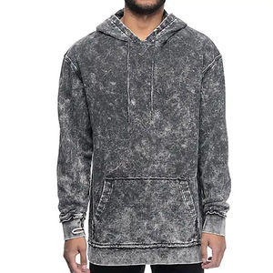 Sudadera con capucha corta para hombre, de verano, con efecto desgastado, bordes sin rematar, lavado descolorido, estilo grunge urbano, oversize, de poliéster/algodón, con efecto ácido - Product Image 1