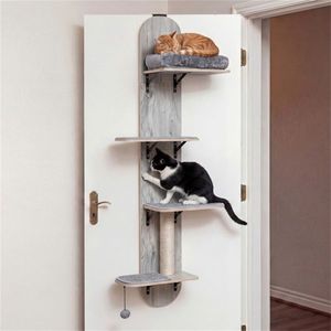 5-<b>Level</b> Height Adjustable 4-Tier Climber Door Hanging Cat Tree for Apartments Grey Scratcher & Tree Product - Product Image 4