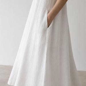 Luxury White Cotton Linen Maxi <b>Dress</b> With Sleeveless O-Neck <b>Loose</b> Fit boho Style Summer Casual Daily Wear - Product Image 4