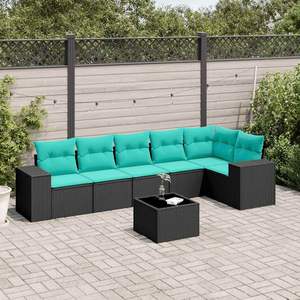 7 Piece Black Poly Rattan Garden <b>Sofa</b> <b>Set</b> with Cushions - Product Image 1