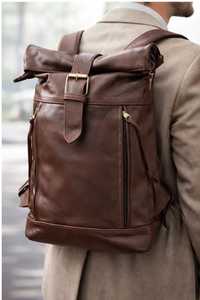 Custom Made Genuine Leather Roll Top Backpack High Capacity Cowhide Rucksack Personalize Business <b>Work</b> <b>Bag</b> LRTB-0116C - Product Image 5