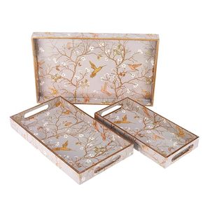 Plateau de service carré en bois avec motif géométrique, design bohème, vaisselle et assiettes durables, écologiques, peints à la main, pour les fêtes - Product Image 4