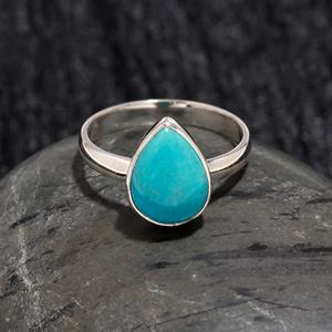 Classic Pear Cut <b>Turquoise</b> Gemstone <b>Ring</b> Handmade 925 Sterling Silver Bezel Setting for Engagement Wedding Anniversary Party - Product Image 2