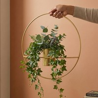 Vas Dinding Logam Berlapis Emas Modern, Pot Gantung Desain Geometris, Tahan Lama Ringan untuk Bunga Tanaman Hijau, Gaya Minimalis