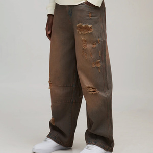 กางเกงยีนส์ขาดๆ แบบขายส่ง กางเกงยีนส์ทรงหลวม สตรีทแวร์ รับทำโลโก้ โรงงานขายตรง สำหรับผู้ซื้อในสหรัฐอเมริกา - Product Image 5