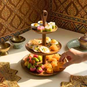 Customized Round Wooden Dessert Storage Tray Minimalist Design Eco Friendly Kitchen Organizer Three Tier Tableware UO INDIA - Product Image 4