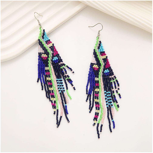 Pendientes de moda bohemios con borlas y bordado de cuentas, huecos, lisos, para mujer, joyería de compra al por mayor, con bordado minimalista - Product Image 1