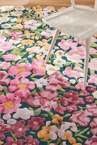 Tapis en laine fait main au design floral moderne, tapis d'appoint lavable d'inspiration artistique et aux couleurs vives, idéal pour la maison ou les pique-niques, provenant d'Inde - Product Image 2