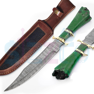 Beautiful Handmade Damascus Steel Bowie <b>Knife</b> with <b>Bone</b> <b>Handle</b> and Leather Sheath Brass Guard OEM Ready Logo & Custom Packaging - Product Image 2