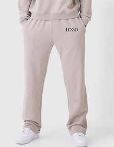 Sudadera de Cuello Redondo Beige Sólido para Hombre con Logotipo Personalizado y Pantalones Deportivos a Juego, Conjunto Deportivo OEM ODM, Ropa al por Mayor - Product Image 2