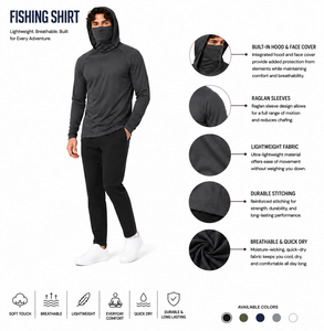 Sweat-shirt à capuche noir pour homme, manches longues, UPF 50, séchage rapide, performance, pêche, couleur unie, pull-over - Product Image 6