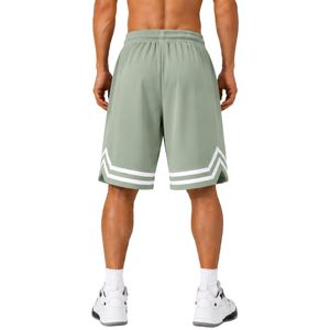 Shorts de basket-ball pour hommes vert sauge et blanc, logo personnalisé, entraînement athlétique, sport, maille respirante, séchage rapide, performance - Product Image 2