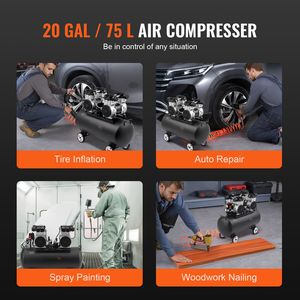 Compressore d'aria senza olio da 4HP, 10.6 CFM a 90 PSI, con serbatoio in acciaio da 20 galloni (Max. 125 PSI) 78dB Ultra-Silenzioso Portatile - Product Image 6