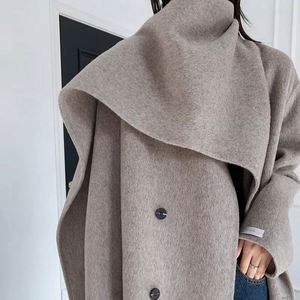 Abrigo de lana gris para mujer, cuello alto, largo, para invierno, elegante, cálido y liso. - Product Image 2