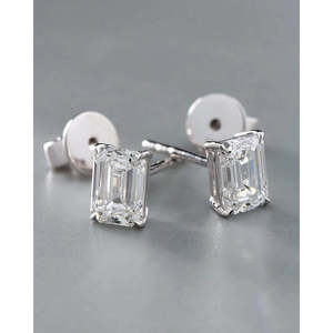 RB Gems Princess Cut Lab Grown Diamond Rhodium Plated Luxury <b>Stud</b> Earrings <b>Silver</b> Claw Setting Solitaire Unisex Wedding - Product Image 1