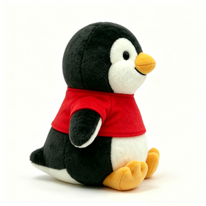 Lindo pingüino de peluche con camiseta roja, pingüino de peluche suave, pingüino de peluche sentado, pingüino de peluche con pico naranja - Product Image 1