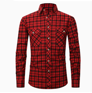 Wholesale Plus Size Men's 100% Cotton Checkered Long Sleeve Casual Flannel Shirts with <b>Covered</b> Button Closure and Loose Fit - Product Image 4