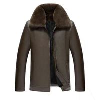 Veste d'hiver en gros pour hommes, manteau en cuir épais avec col en fausse fourrure, doublure polaire chaude, vêtement d'extérieur décontracté, tenue professionnelle élégante