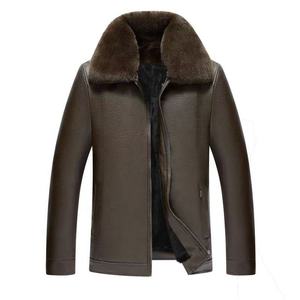 Winter <b>Jacket</b> Wholesale <b>Men</b> Thick <b>Faux</b> Fur Collar <b>Leather</b> Coat Warm Fleece Lining Casual Outerwear Smart Business Apparel - Product Image 1