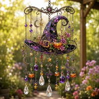 Attrape-soleil décoratif en acrylique en forme de chapeau de sorcière pour Halloween, décorations suspendues pour jardin extérieur avec pendentifs colorés
