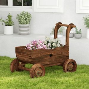 Carretto Decorativo in Legno da 27 Pollici con Manico e Ruote per Forniture da Giardino - Product Image 4