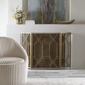 Écran de cheminée en métal au design géométrique Art Déco avec panneaux en maille pliables, protection décorative contre les étincelles, couvercle de foyer autoportant - Product Image 3