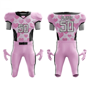 Ensemble de maillot de football américain sublimé à motif cœur rose, ajusté, à manches courtes, respirant, uniforme unisexe pour adultes - Product Image 1