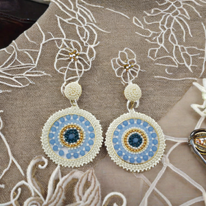 Trending Hot Sales White Rounded Embroidery Design Earrings Fashionable Classic Unisex for Gifts and Parties by Aaliyan Impex - Product Image 4