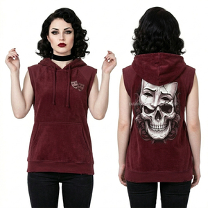 Sudadera con capucha personalizada de 500GSM en naranja óxido con estampado de rayo y calavera, manga con estampado topográfico y codo desgastado, para mujer - Product Image 2