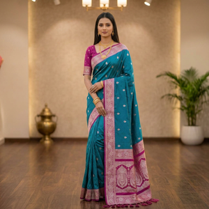 Sari de seda Banarasi de la mejor calidad para mujeres indias, ropa étnica, sari a la moda de proveedor indio - Product Image 5
