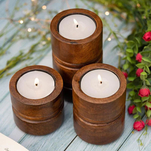 Portavelas de Madera Rústico Hecho a Mano, Decoración Moderna de Lujo para el Hogar, con Metal y Resina, para Velas de Té, Bodas y Navidad - Product Image 2