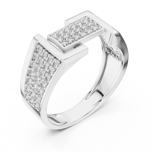 Bague REGAL LOCK PAVE en diamant de laboratoire taillé, en or blanc 18 carats plaqué rhodium, pour mariage, fiançailles, cadeau, usage quotidien, bureau, homme - Product Image 1