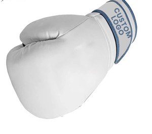 Custom Logo Premium Leather Boxing Gloves | White & Metallic Blue | OEM Wholesale Training Sparring Gloves for Men Women | MMA M - Product Image 4