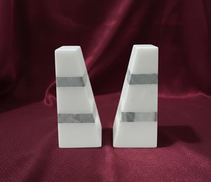 Modern White Marble Bookends With Gray Accent Stripes Decorative Heavy Duty <b>Book</b> Holder Set For Home Office <b>Library</b> And Shelves - Product Image 1