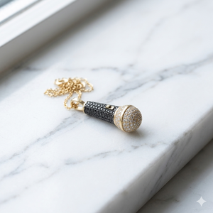 จี้ไมโครโฟนทองคำแท้ 10K ประดับเพชรโมอิสซาไนต์ สร้อยคอแบบสั่งทำได้ สไตล์ฮิปฮอป สตรีทมิวสิค คาราโอเกะ เครื่องประดับแฟชั่นสำหรับทุกเพศ รูปทรงเรขาคณิต ทันสมัย - Product Image 4