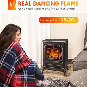 Chimenea Eléctrica Negra de 725W/1450W con Llamas LED Realistas y Leños, Color Negro - Product Image 4