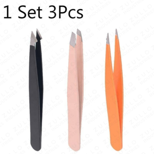 3PCS Stainless Steel Eyebrow Tweezers Set Slanted Pointed Tip Professional Beauty Grooming <b>Tools</b> OEM Logo - Product Image 2