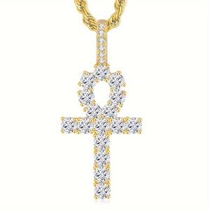 Collar con Colgante de Cruz Cristiana con Incrustaciones de Diamantes para Hombre y Mujer, Chapado en Oro de 14K, Plata de Ley, Regalo Hip Hop - Product Image 1