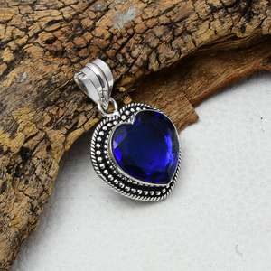 Colgante de Topacio Azul en Forma de Corazón, Plata de Ley 925, Gema de Topacio Azul, Regalo de Joyería para Aniversario, Cumpleaños, Boda, para Ella - Product Image 1