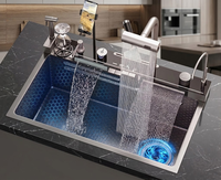 Évier multifonctionnel, acier inoxydable 304, évier de cuisine à cuve unique, évier LED, évier piano