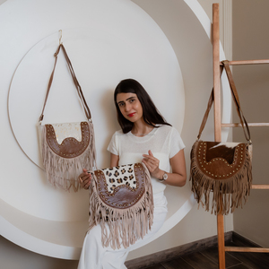 Nouveaux cheveux sur métal daim cuir frange peau de vache croissant sac à main femmes pour la mode vente chaude en forme de baril sac à bandoulière - Product Image 4