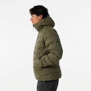 Men's Olive Green Puffer Jacket Stand Collar Zipper Closure Windproof <b>Thick</b> Polyester <b>Winter</b> Casual <b>Coat</b> - Product Image 4
